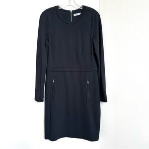 Athleta Ponte Stretch Knit Long Sleeve Mini Dress Zip Pockets Athletic Black